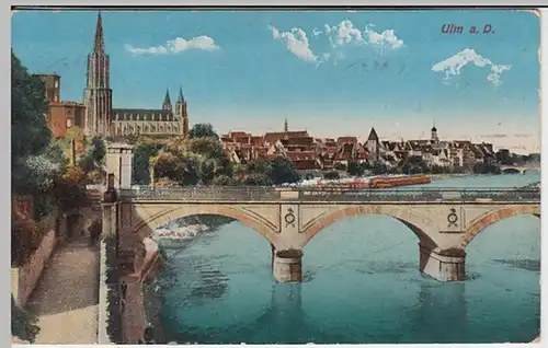 (30992) AK Ulm, Panorama mit Donau-Brücke, Feldpost 1914