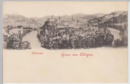 (112058) AK Gruß aus Elbogen, Loket, Westseite, bis um 1905