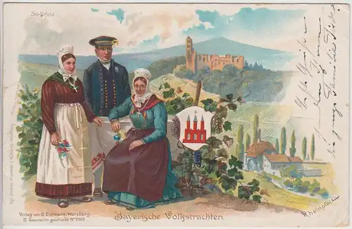 (114668) AK Bayerische Volkstrachten, Rheinpfalz Burgruine, Litho 1901