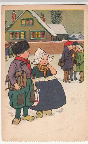 (114360) Künstler AK Kinder in Tracht, Niederlande, Winter