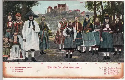 (110499) AK Hessische Volkstrachten, verschiedene, 1910