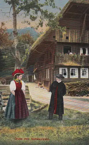 (108139) AK Gruss vom Schwarzwald, Trachten, Schwarzwaldhaus, 1910/20er