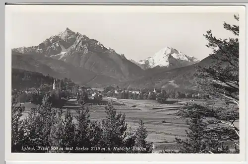 (13896) Foto AK Igls, Panorama, Serles, Habicht 1958