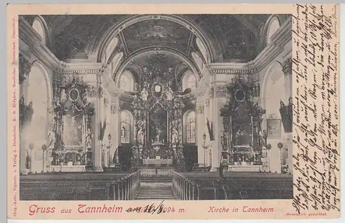 (113661) AK Gruß aus Tannheim, Tirol, Kirche, Inneres 1903