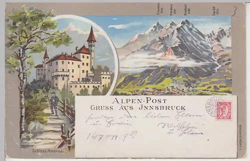 (110991) AK Gruss aus Innsbruck, Alpen-Post, Litho 1899