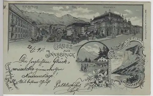 (110989) AK Gruss aus Innsbruck, Mondschein Litho 1898