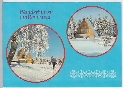 (99694) AK Rennsteig, Mehrbildkarte Wanderhütten im Winter, 1988