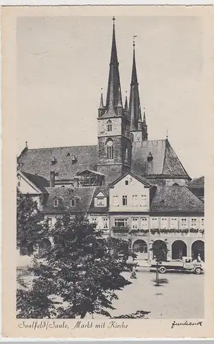 (98664) AK Saalfeld, Saale, Markt, Stadtkirche 1943
