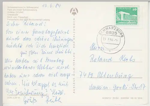 (96700) AK Schwarzburg (Thür.), Mehrbildkarte, 1984