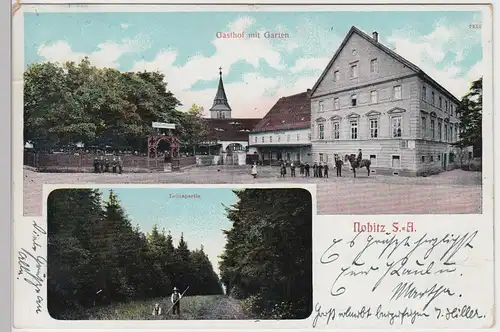 (94652) AK Nobitz, Gasthof mit Garten, Leinapartie, Bahnpost 1913