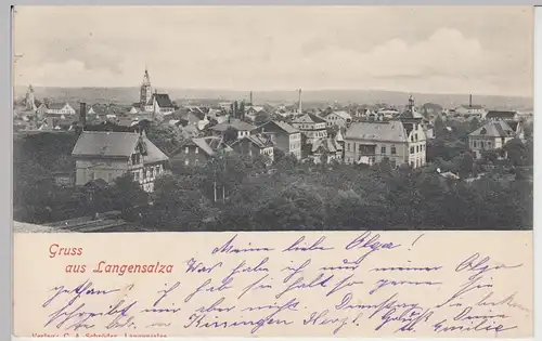 (92612) AK Gruss aus Langensalza, Panorama, 1902