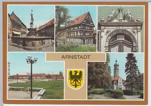 (91875) AK Arnstadt, Hopfenbrunnen, Papiermühle, Neideckturm 1983