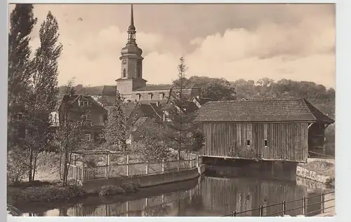 (91179) Foto AK Bad Sulza, Holzbrücke mit Kirche, 1959