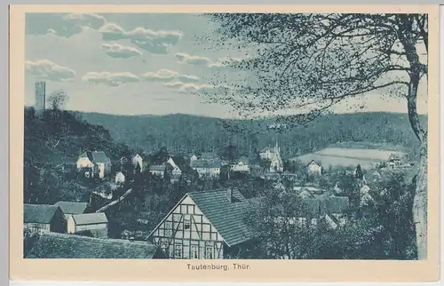 (91078) AK Tautenburg, Thür., Ortsansicht mit Burg, vor 1945