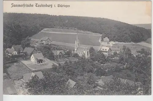 (91076) AK Tautenburg, Thür., Ort mit Petrus-und-Johannes-Kirche 1910