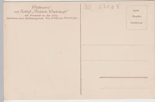 (91067) AK Wolfersdorf, Thür., Gasthaus zum Schüsselgrund, vor 1945