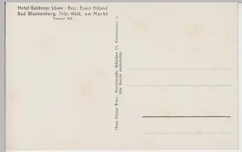 (89074) Künstler AK Bad Blankenburg, Hotel Goldener Löwe, vor 1945