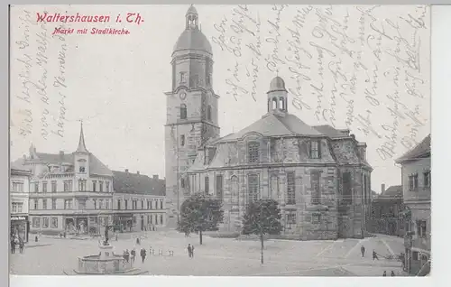 (88390) AK Waltershausen i.Th., Markt mit Stadtkirche 1943