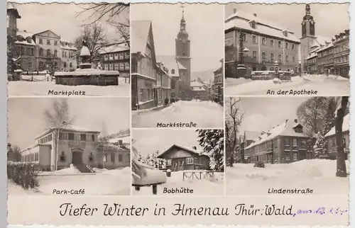 (86426) Foto AK Ilmenau, Apotheke, Lindenstr., Bobhütte, Markt 1963