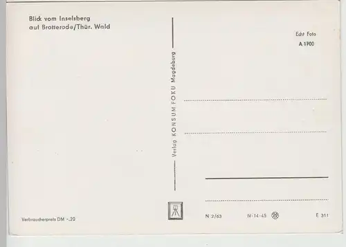 (83190) Foto AK Blick Großer Inselsberg nach Brotterode 1963