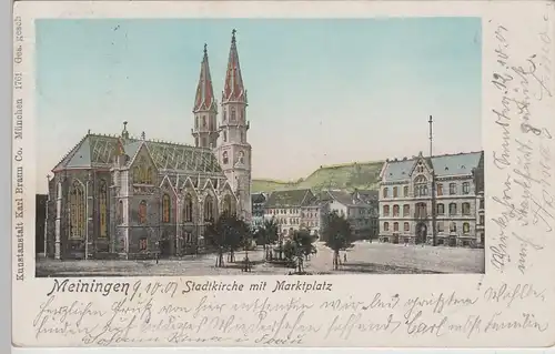(77514) AK Meiningen, Stadtkirche mit Marktplatz, Golddruck, 1901