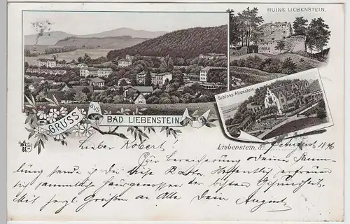 (76323) Künstler AK Gruß aus Bad Liebenstein, Schloss Altenstein 1896