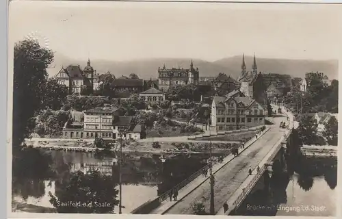 (76192) Foto AK Saalfeld, Saale, Brücke, Stadteingang, Sonderstempel 1929