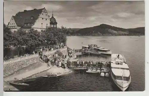 (73432) Foto AK Saalburg, Bleilochtalsperre, Hotel Kranich, Bootsanleger 1959