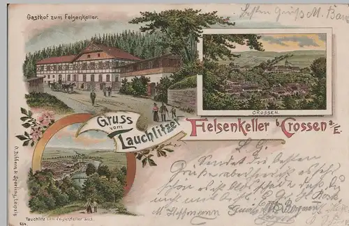 (70922) AK Gruss vom Lauchlitzer Felsenkeller bei Crossen a.E., Litho 1903