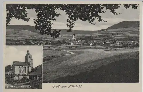 (70829) AK Gruß aus Sülzfeld, Gesamtansicht u. Kirche, vor 1945