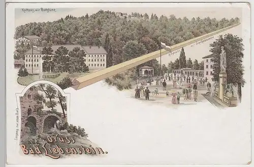 (70788) AK Gruss aus Bad Liebenstein, Kurhaus, Kurplatz, Burg, Litho um 1900