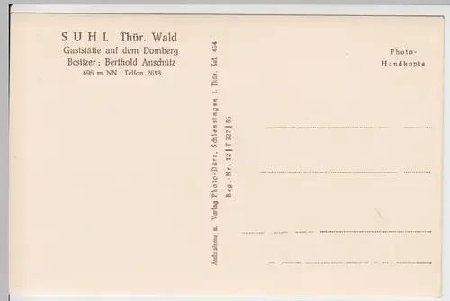 (52781) Foto AK Suhl, Thür. Wald, Gaststätte auf dem Domberg