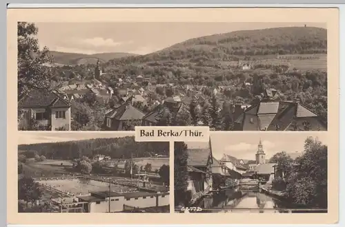 (52747) Foto AK Bad Berka, Mehrbild, Freibad, Kirche St. Marien 1955