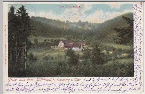 (43337) AK Gruß aus dem Mühltal bei Eisenberg, Thür., Walkmühle 1902