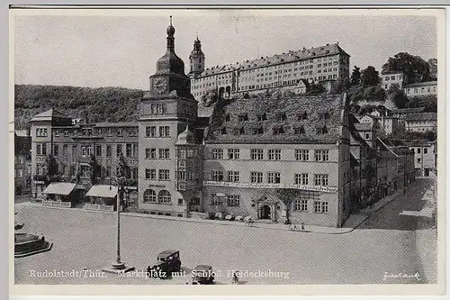 (34013) AK Rudolstadt, Marktplatz mit Schloß Heidecksburg, SST 1935