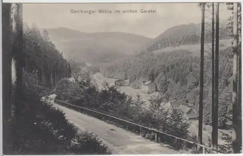 (3030) AK Gehlberg, Thür., Gehlberger Mühle, Tal, Wilde Gera, vor 1945