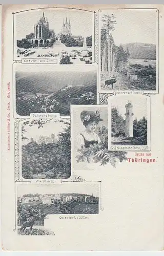 (16755) AK Gruß aus Thüringen, Mehrbildkarte, vor 1905