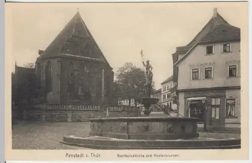 (11746) AK Arnstadt, St.-Bonifatius-Kirche, Hopfenbrunnen, vor 1945