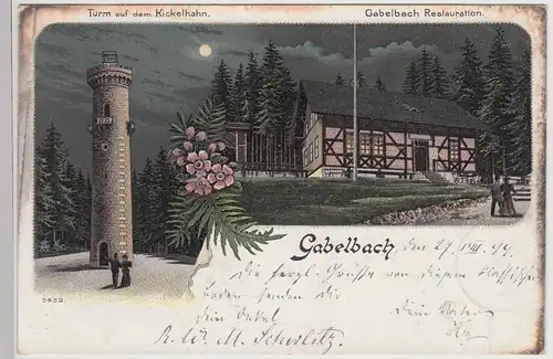 (115671) AK Gabelbach, Restaurant u. Turm a.d. Kickelhahn, Litho 1899