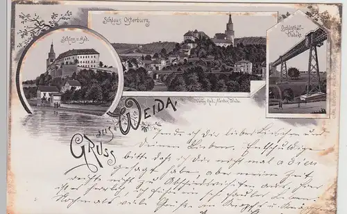 (115659) AK Gruss aus Weida, Schloss, Viadukt, Litho 1898