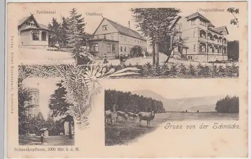 (113762) AK Gruß von der Schmücke, Schneekopfturm, Gasthaus 1908