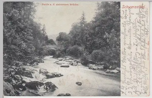 (112881) AK Schwarzatal, Partie an der steinernen Brücke 1904