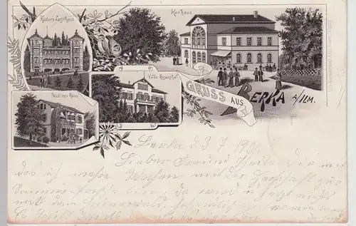 (112721) Künstler AK Gruß aus Berka, Ilm, Küsters Logierhaus, Wettiner Haus 1901