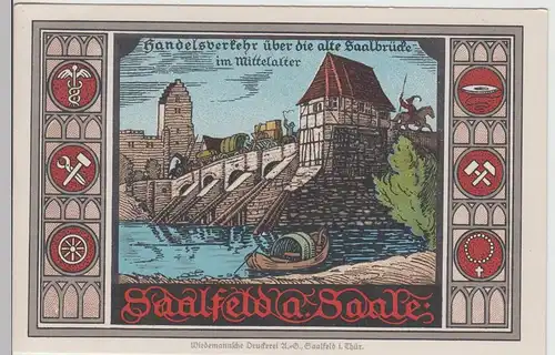 (112344) Künstler AK Saalfeld, Saale, Brücke, Handelsverkehr Mittelalter, v.1945