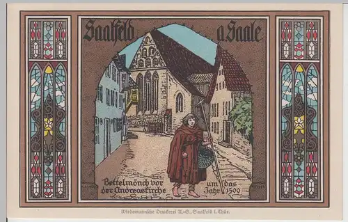 (112343) Künstler AK Saalfeld, Saale, Bettelmönch Andreaskirche um 1500, v.1945