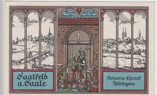 (112336) Künstler AK Saalfeld Saale, Sturm auf Benediktinerkloster 1650, v.1945