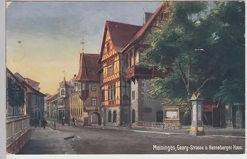 (112077) Künstler AK Meiningen, Georgstraße, Henneberger Haus, Feldpost 1915