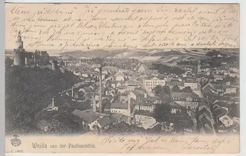 (111727) AK Weida, Blick von der Paulinenhöhe, Ort mit Osterburg 1906