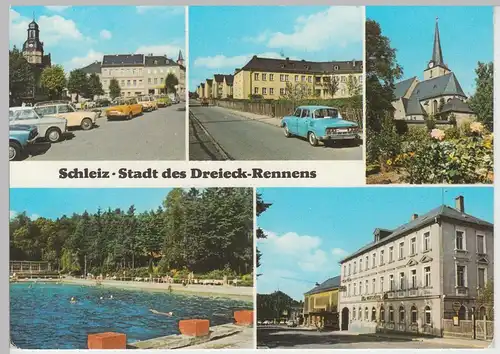 (111626) AK Schleiz, Hotel Freundschaft, Bergkirche, Schwimmbad, Nuschke Straße