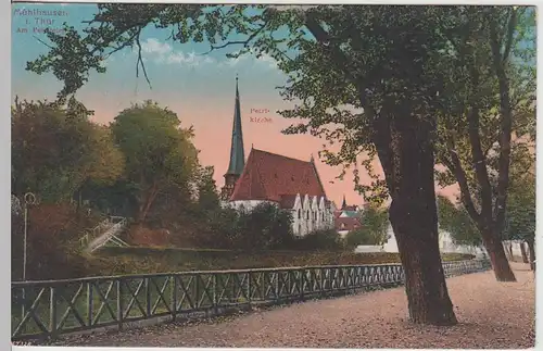 (111073) AK Mühlhausen i.Th., Petrikirche am Petriteich 1916